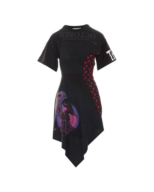 MARINE SERRE Black Asymmetrical Graphic-Print Dress