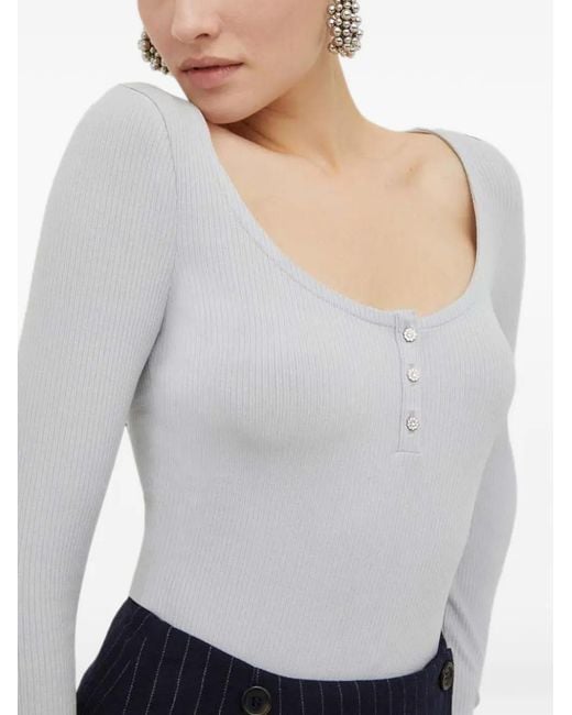 Guess Blue Ribbed-Knit Crystal-Embellished Top