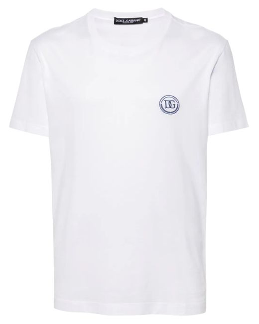T-Shirt En Coton À Logo Brodé Dolce & Gabbana pour homme en coloris White