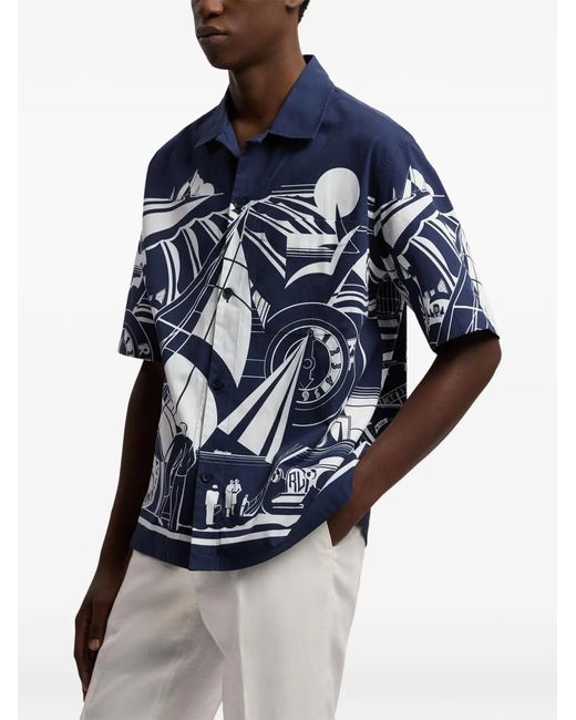 Ralph Lauren Blue Print-Detail Short-Sleeve Shirt for men
