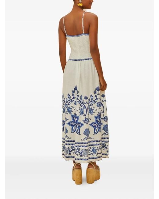 chinese dress ladies Farm Rio 3D Floral Linen Midi Dress