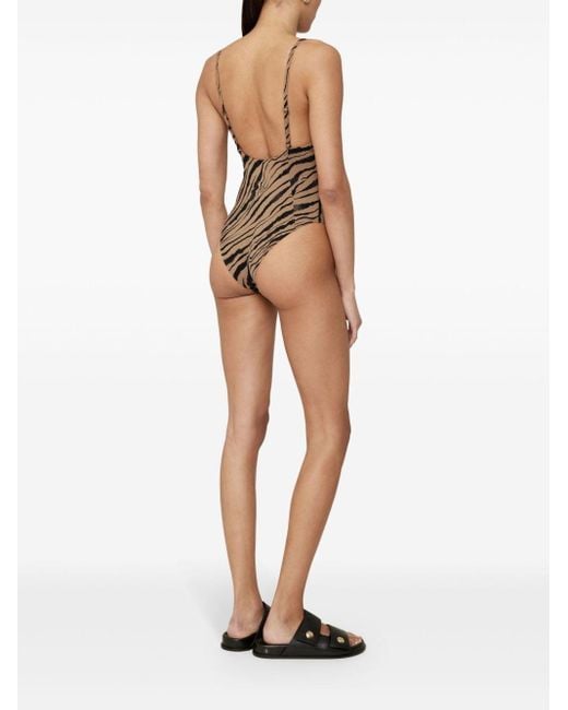 Anine Bing Brown Kyler Zebra-print Swimsuit