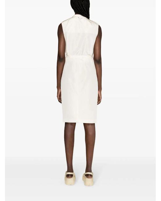 Prada White Logo-buckle Straight Faille Skirt