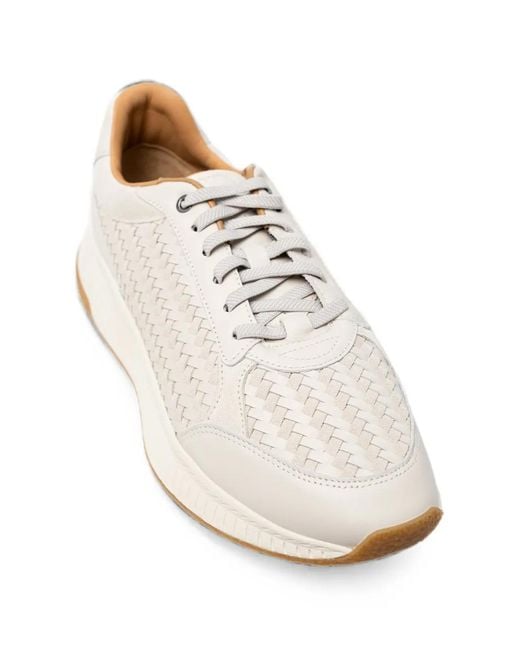 Boss White Woven-Panel Sneakers for men