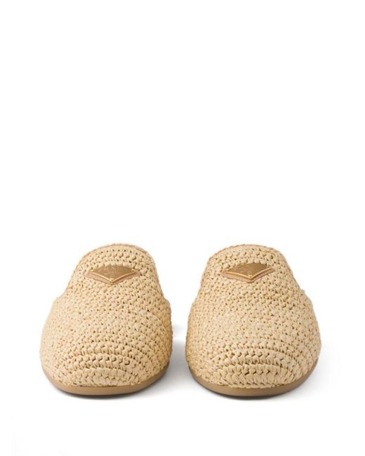 Prada White Logo-Appliqué Interwoven Slippers