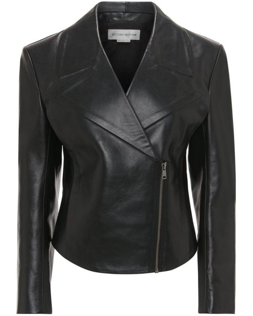 Victoria Beckham Black Tailored Leather Biker Jacket