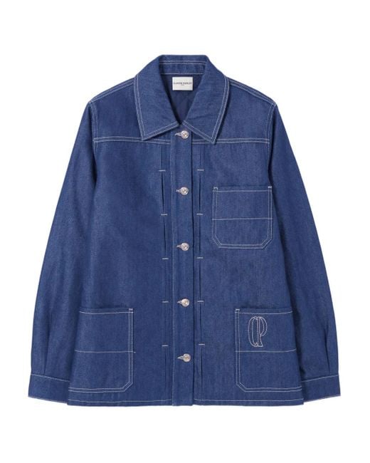 Claudie Pierlot Blue Embroidered-Pocket Denim Jacket