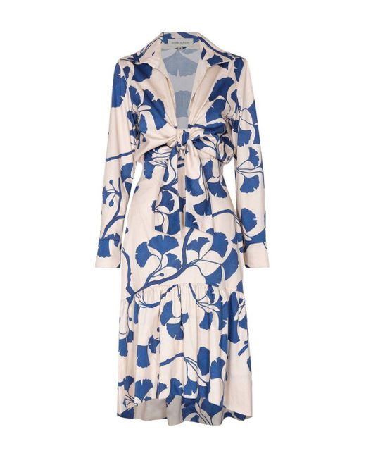 ANDRES OTALORA Blue Brisa Floral-print Linen Dress