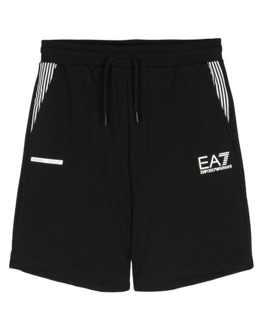 EA7 Black Logo-print Shorts for men