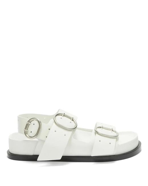 Jil Sander White Open-Toe Buckled Leather Sandals