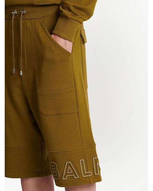 Balmain Green Logo-Print Organic-Cotton Shorts for men