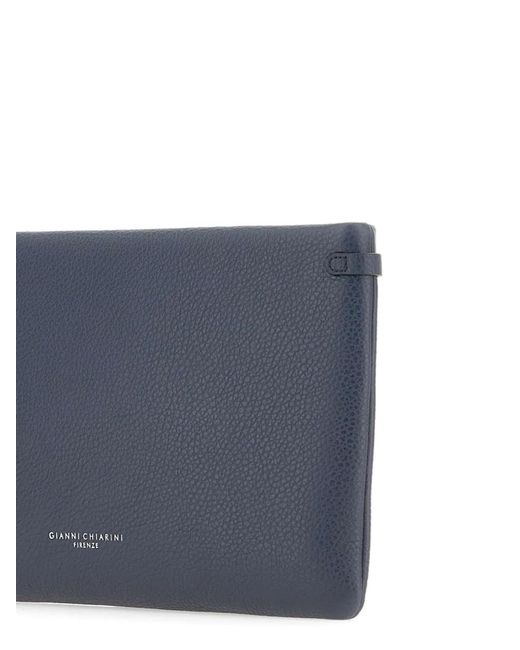 Gianni Chiarini Blue Hermy Hammered Leather Clutch Bag