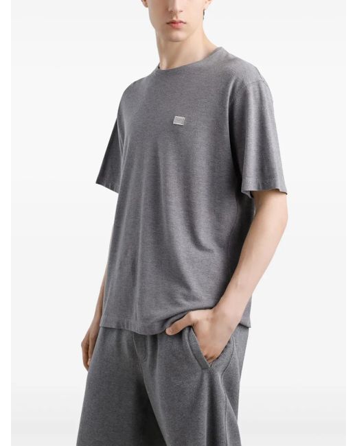 Dolce & Gabbana Gray Logo-Plaque Cotton T-Shirt for men