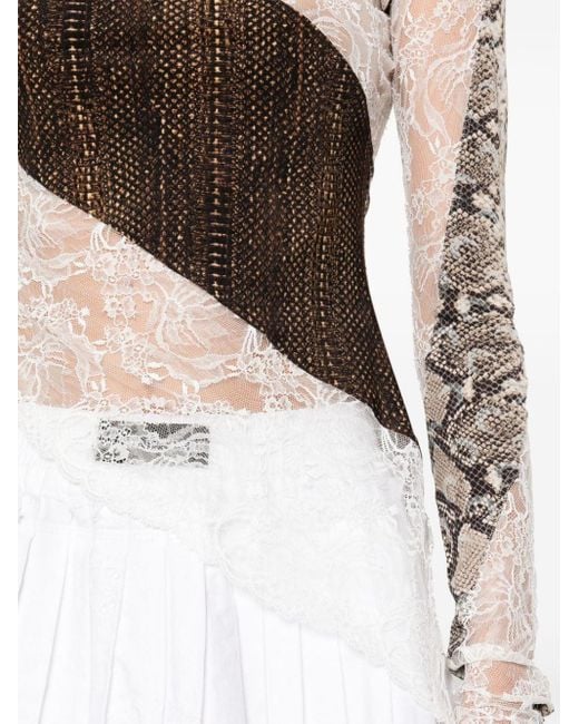 MARINE SERRE White Upcycled Lace-detail Top
