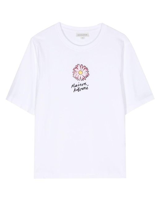 Maison Kitsuné White Floating Flower Cotton T-shirt