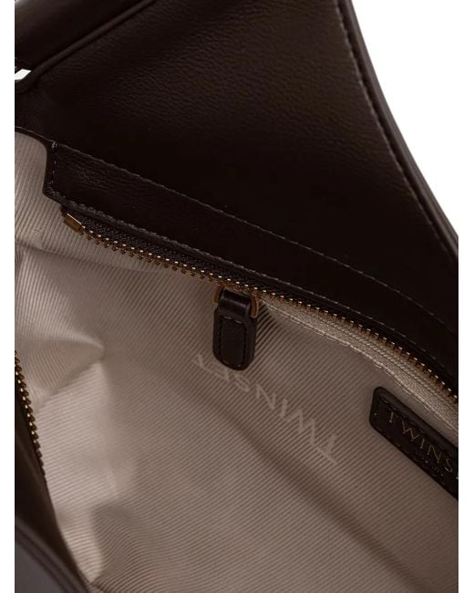 Twinset Brown Wrapped-Detail Logo-Plaque Tote Bag