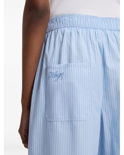 HUGO Blue Stripe-Pattern Embroidered-Logo Trousers