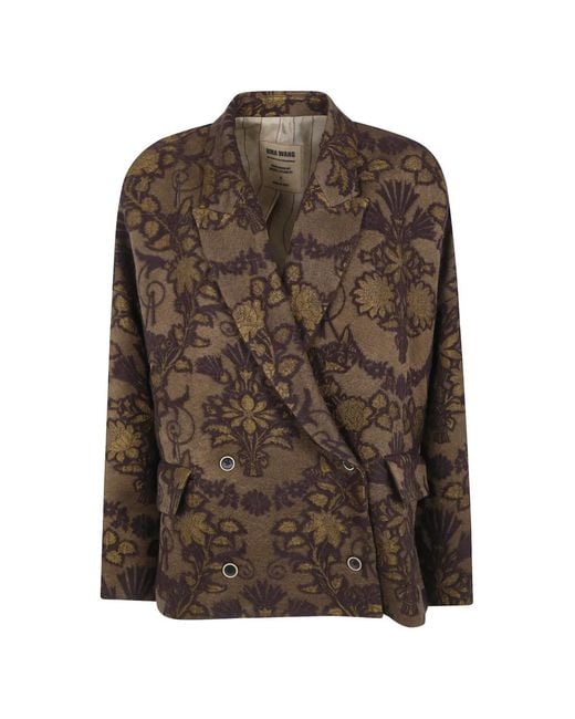 Uma Wang Brown Floral-Jacquard Double-Breasted Blazer