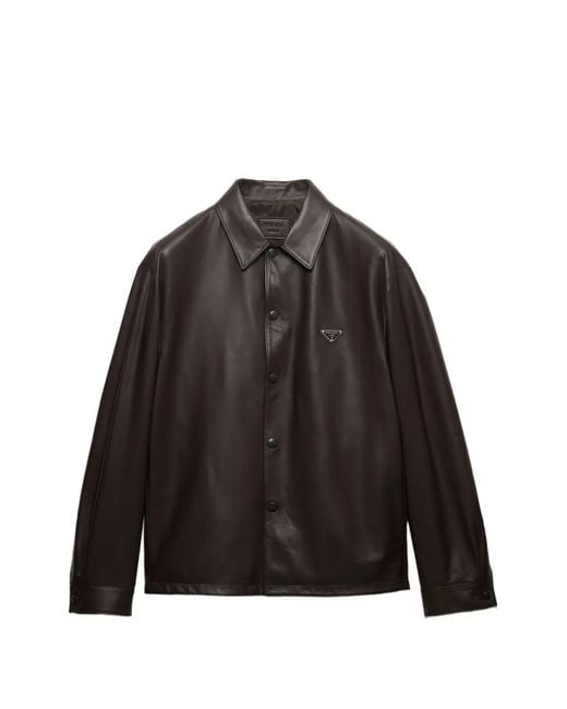 Prada Brown Nappa Leather Shirt for men