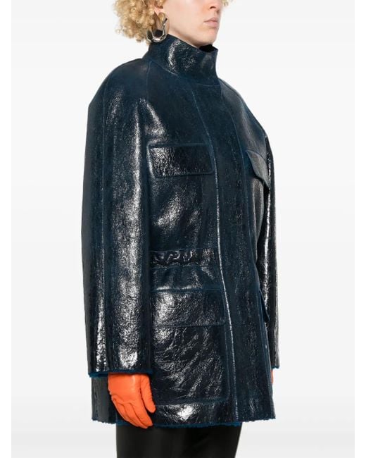 Fendi Blue Leather Coat