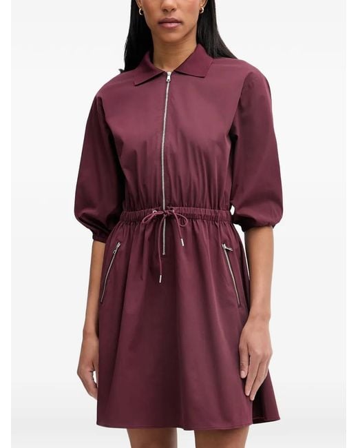 Marc O' Polo Purple Zip-Up Drawstring-Waist Mini Dress