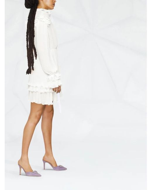 Philipp Plein White Ruffled Plissé Midi Dress