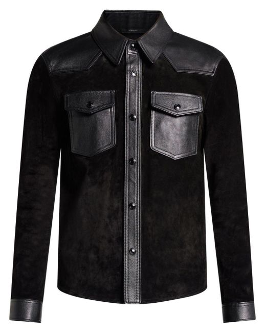 Tom Ford Black Leather Trim Suede Shirt for men
