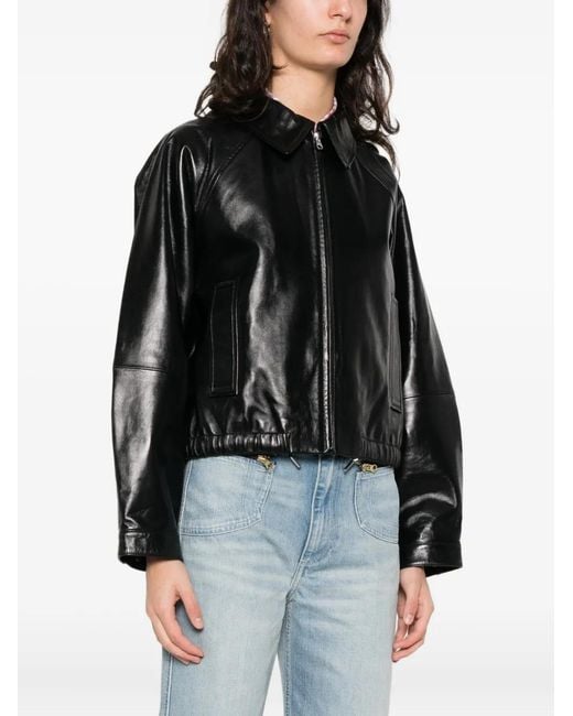Sandro Black Zip-Up Leather Jacket