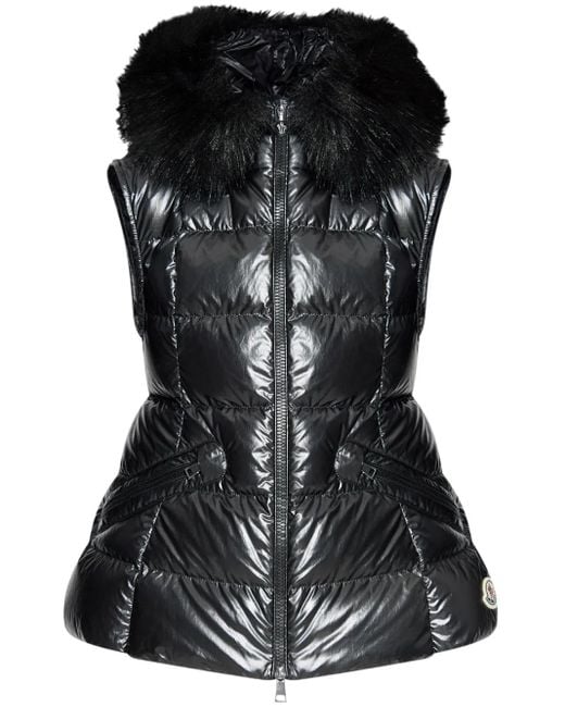 Moncler Black Anse Shearling-Collar Down Vest