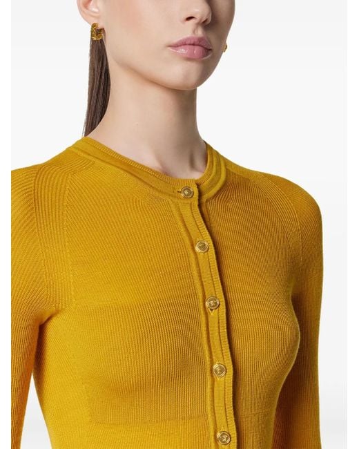 Versace Yellow Long-Sleeve Ribbed-Knit Dress