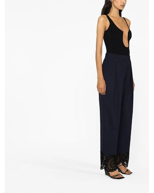 Stella McCartney Blue Pleated Broderie Anglaise Trousers