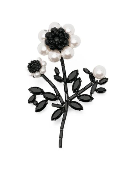 Ermanno Scervino Black Floral-Motif Crystal-Embellished Brooch