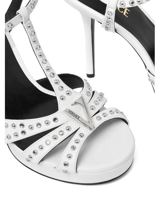 Versace White V Embellished Leather Sandals 115Mm