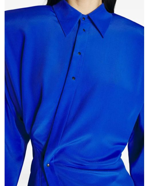 Mugler Blue Gerafftes Hemd Mit Schulterpolstern