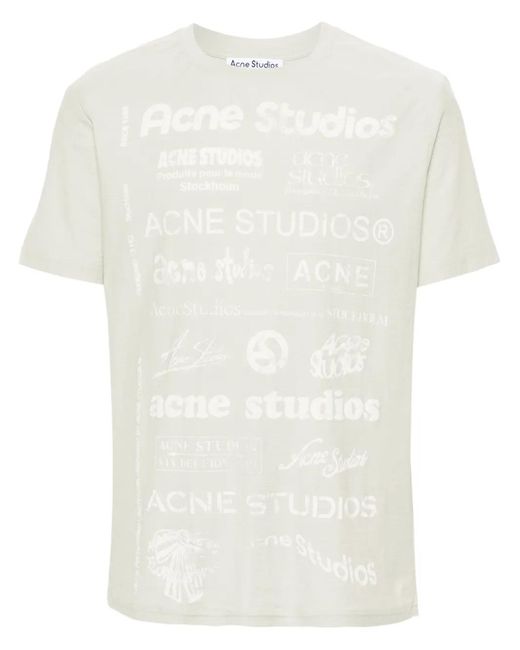 Acne White Logo-Print Organic-Cotton T-Shirt