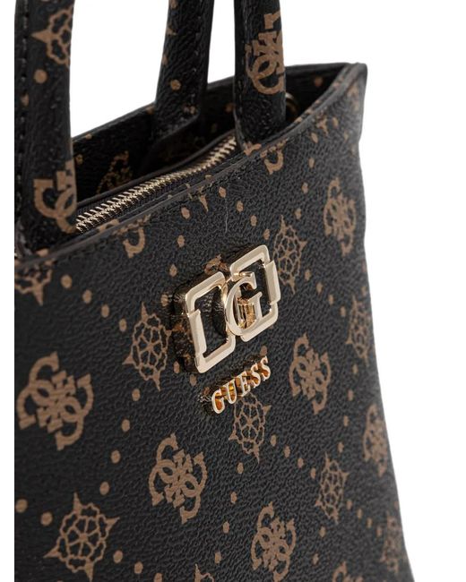 Guess Black Emelie Monogram-Print Logo-Plaque Tote Bag