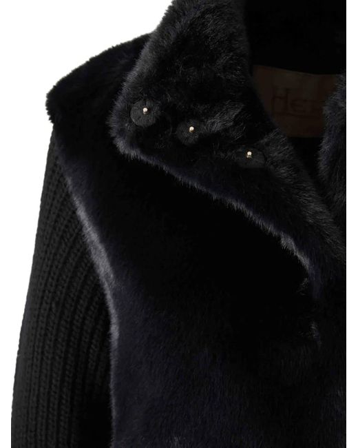 Herno Black Faux Fur Ribbed-Cuff Jacket