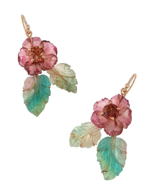 Irene Neuwirth Flower Leaf ピアス 18kローズゴールド Pink