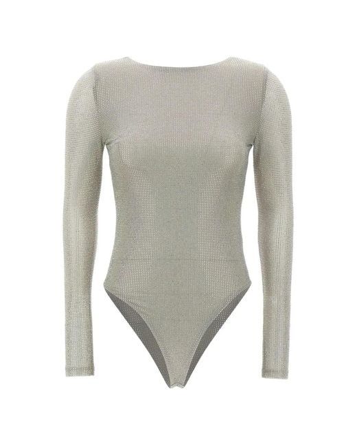 Twentyfourhaitch Gray Arches Rhinestone-Embellished Bodysuit