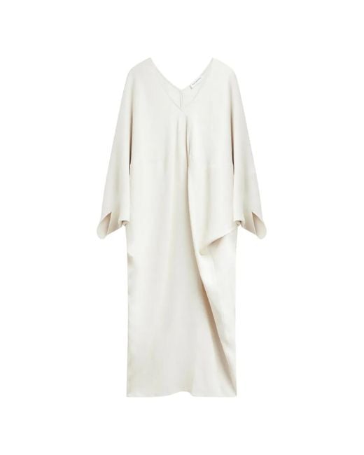 Frankie Shop White Draped V-Neck Midi Dress
