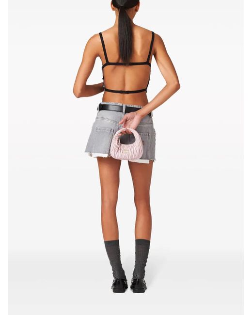 Miu Miu Crystal-Embellished Denim Cropped Top in Gray | Lyst Miu Miu Crystal-Embellished Denim Cropped Top in Gray | Lyst