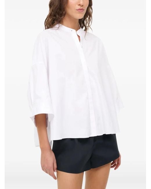 Staud White Enzo Pleated Blouse