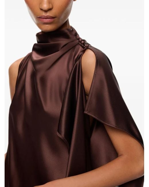 Pinko Brown Long, One-Shoulder Satin Dress