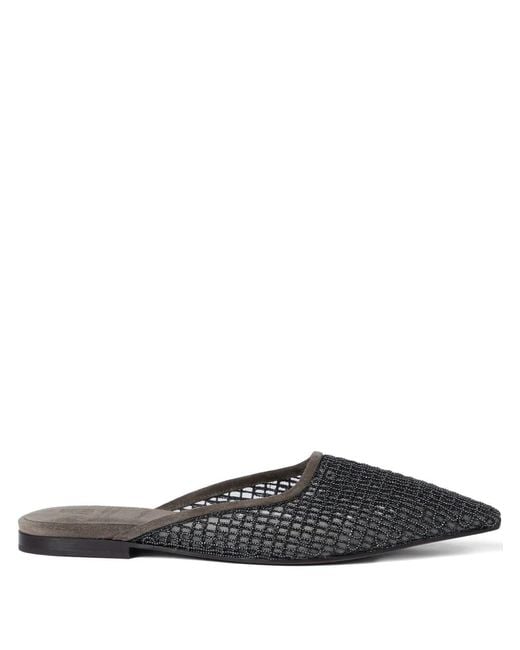 Brunello Cucinelli White Flat Pointed Mule