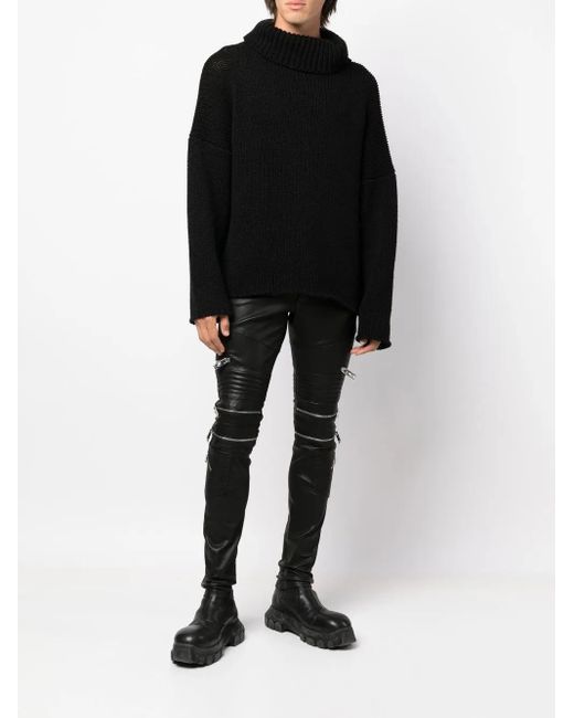 Philipp Plein Black Zippered Leather Biker Trousers for men