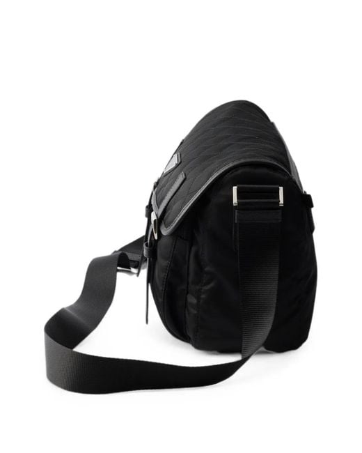 Prada Black Large Quilted Re-Nylon Shoulder Bag With Saffiano Trim