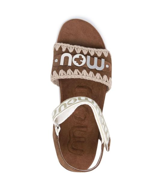 Mou Brown Logo-lettering Suede Sandals