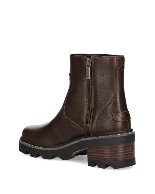 Sorel Brown Joan Block-Heel Side-Zip Boots