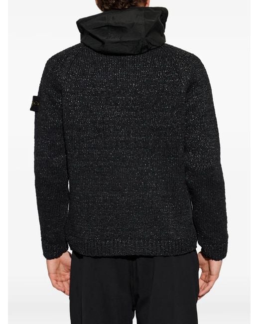Stone Island Black Logo-Patch Hooded Jacket for men