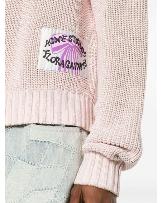 Acne Gerippter Pullover mit Logo-Patch in Pink für Herren